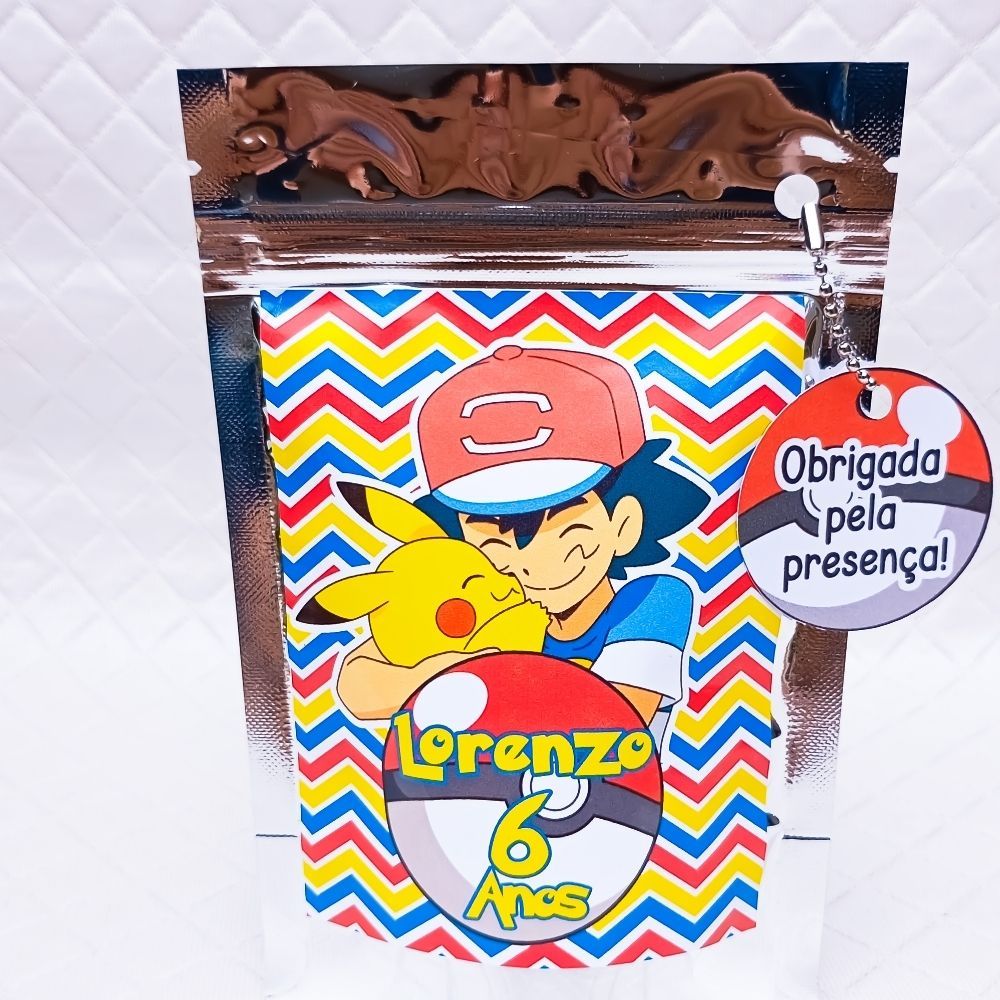 Saquinho Metalizado Zip Lock 10x15 ou 12x19 cm personalizado POKÉMON lembrancinha aniversário festa infantil