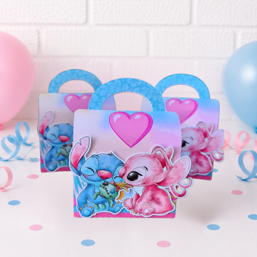 Caixinha Maletinha personalizada Stitch e Angel para festas lembrancinhas personalizados mimos