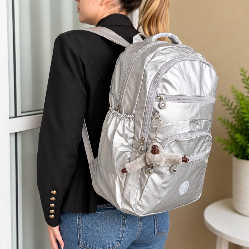 Mochila Escolar Grande Nylon Escolar Faculdade e Viagem Com Chaveiro Metalizadas