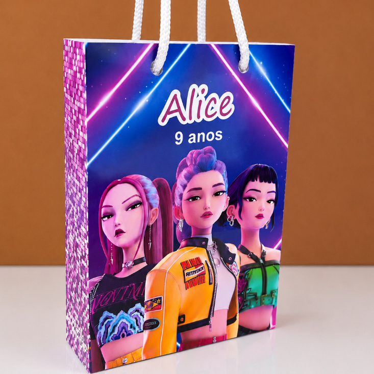 Sacolinha Personalizada Guerreiras do K-Pop Aniversário Infantil Mimos e Lembrancinhas para Festa