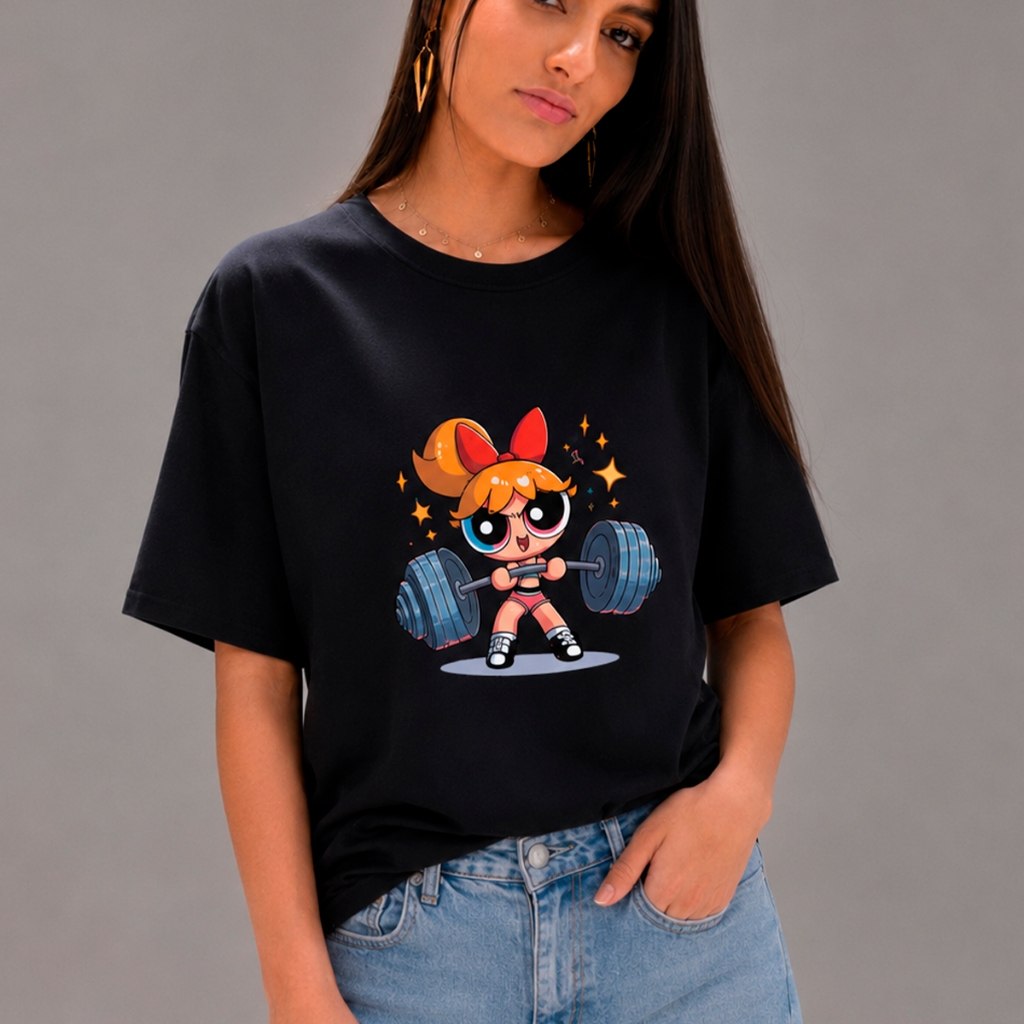 Camiseta Feminina 100% Algodão Academia Docinho Florzinha Lindinha Super Poderosa Look Treino Confortavél Fitness Gym