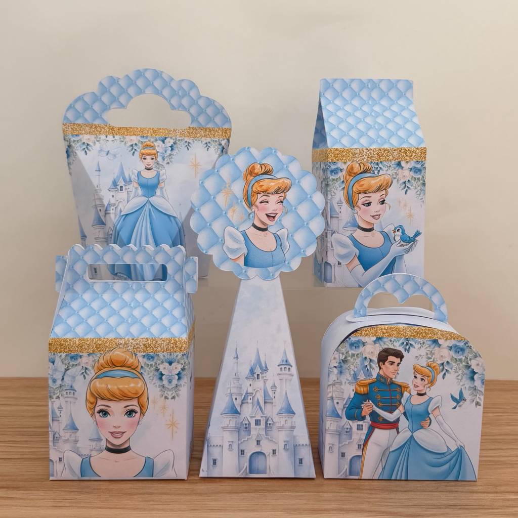 KIT FESTA PRONTA ENTREGA CINDERELA Personalizado PEGUE E MONTE Lembrancinhas - Caixinhas