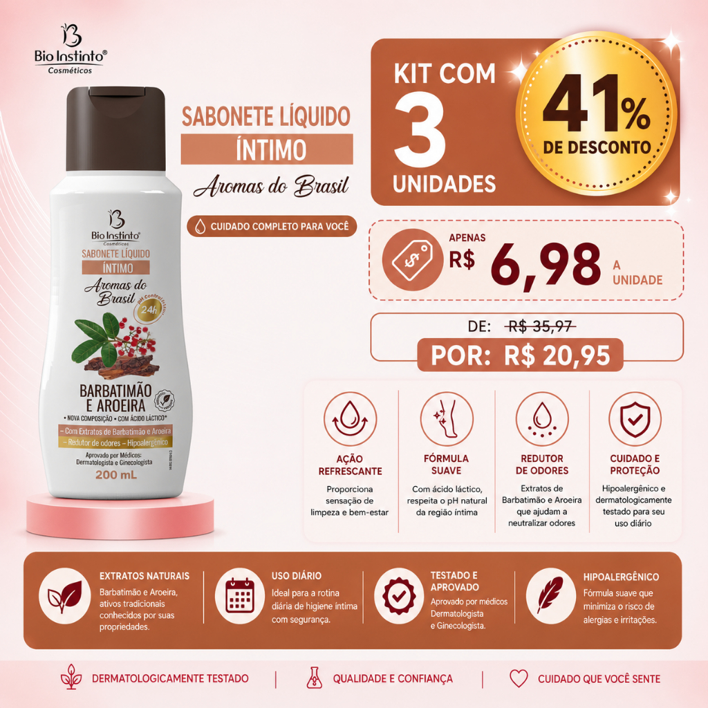 Sabonete Líquido Íntimo Barbatimão e Aroeira 200ml - Bio Instinto
