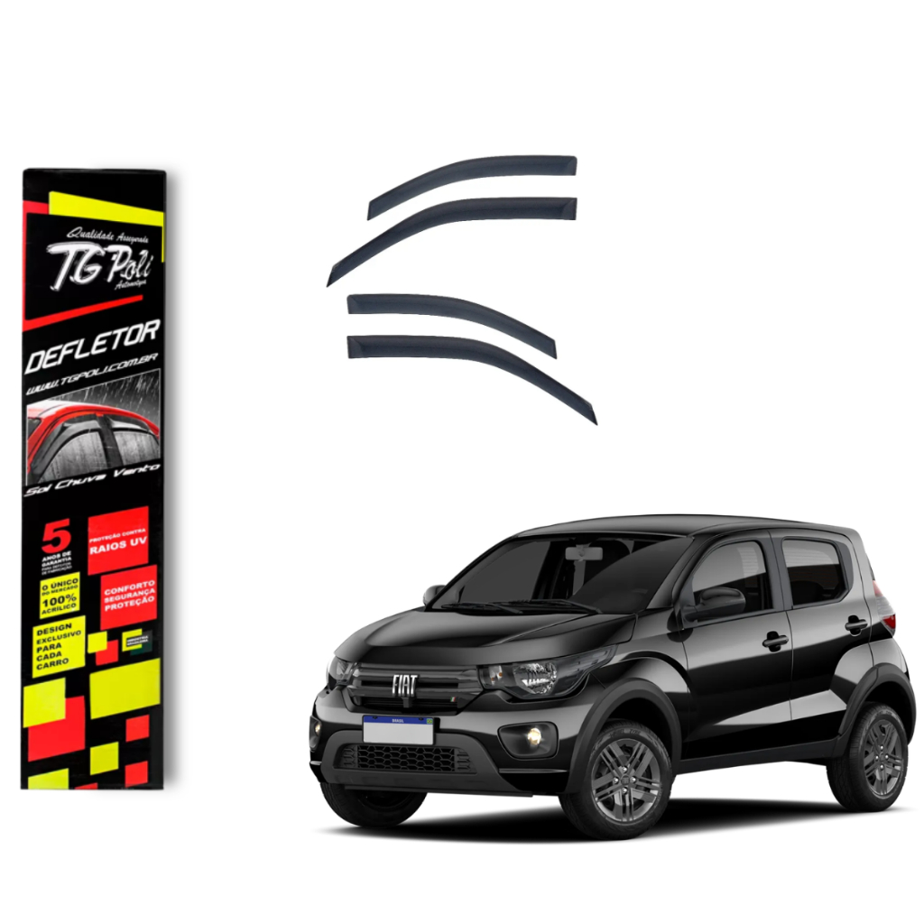 Calha de Chuva Fiat Mobi 2016 a 2026 4 portas TG Poli Defletor Portas Protetor Janelas Fumê