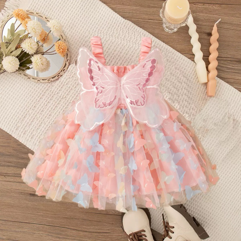 Vestido de Princesa Anjo Asa Para Meninas Fantasia de Fada Saia em Tule para Festa Fantasia Colorida