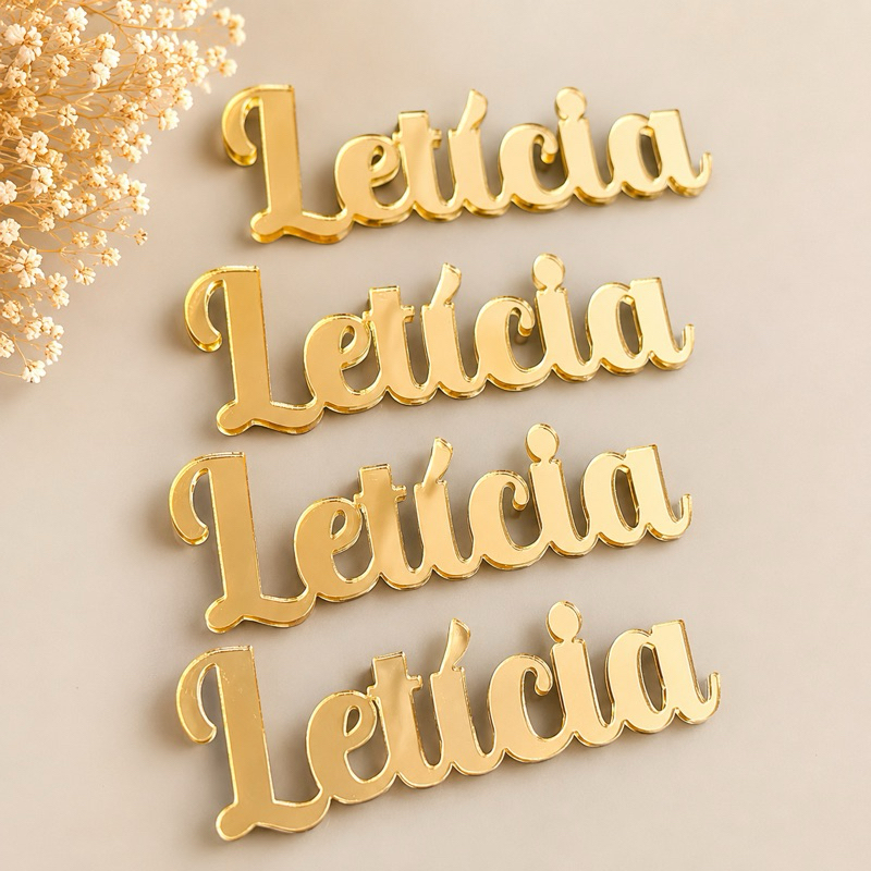 Nome em Acrílico Espelhado Personalizado | Dourado, Prata e Rose | Aplique para Lembrancinhas e Decoração