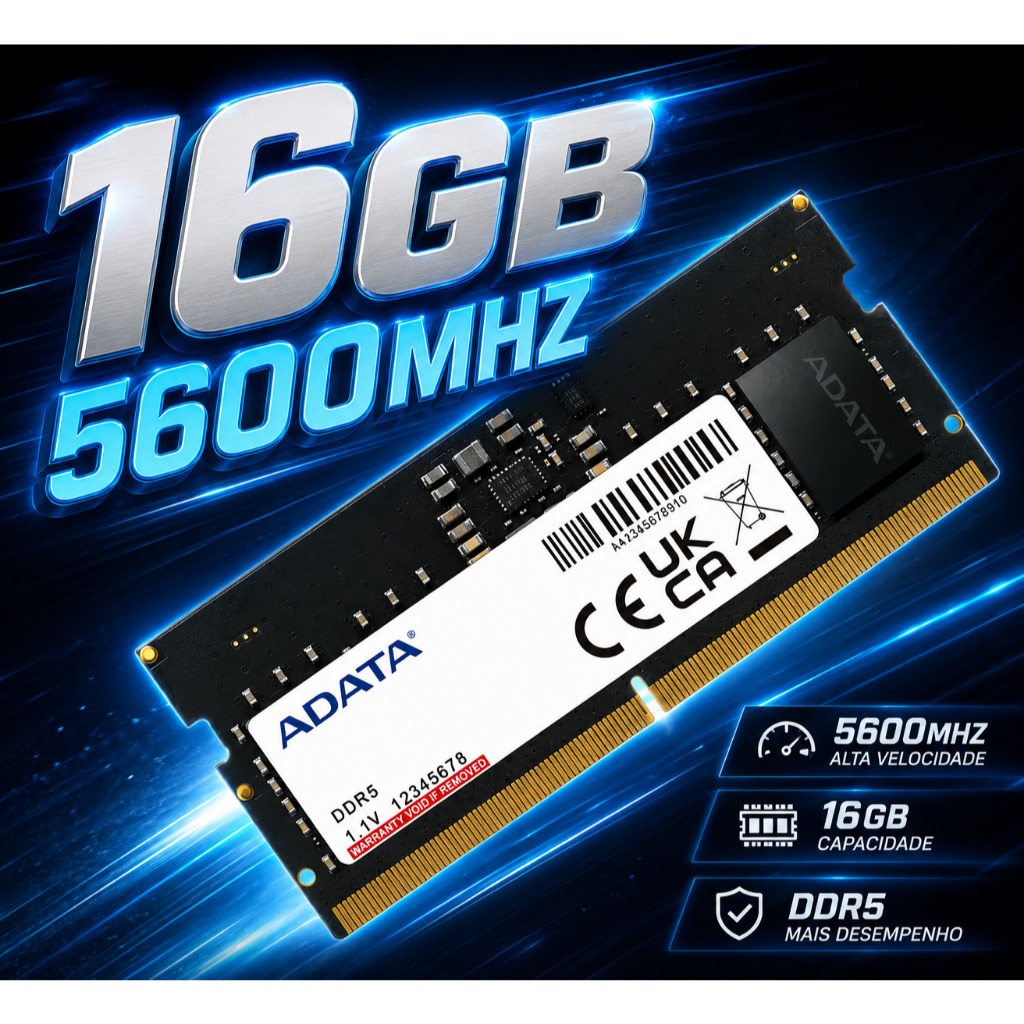Memoria Ram ADATA 16GB 5600MHZ DDR5 SODIMM PC6 1RX16 para Notebook/Laptop