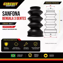 Sanfona de Bengala 3 Dentes Preta Compatível com Harley 883 Davidson Circuit Equipment