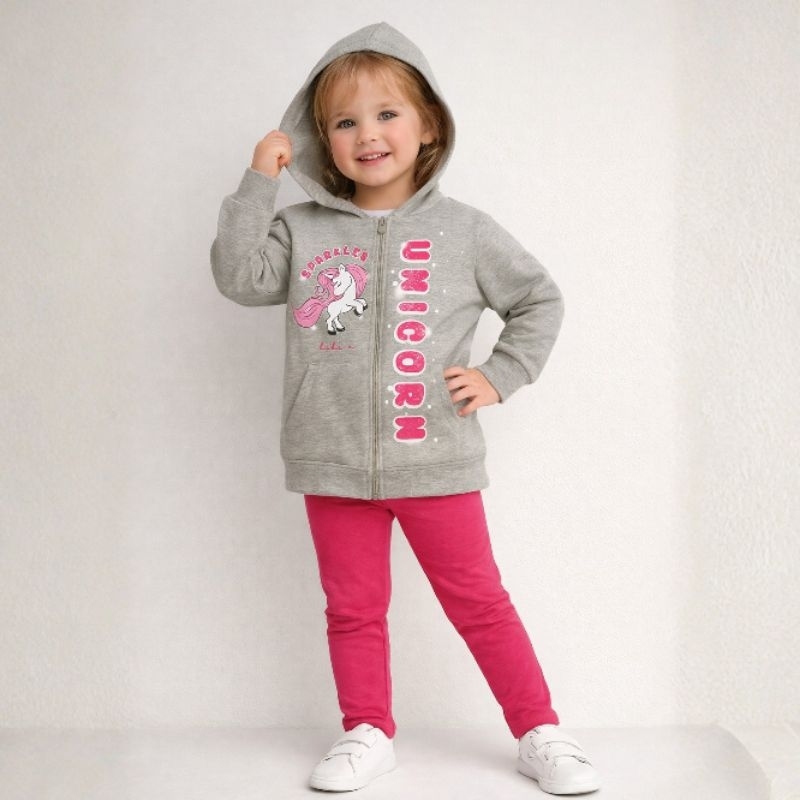 Conjunto Infantil Menina Fakini Moletom Flanelado Unicórnio Blusa + Legging Flanelada Inverno