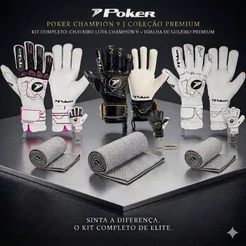 Luva Goleiro POKER PROFISSIONAL Champion 9 + Chaveiro + toalha goleiro - A + usada goleiros série A