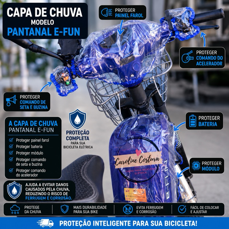 Capa protetora para bicicleta elétrica Pantanal, Pantaneira ,T3,E-Fun kit completo