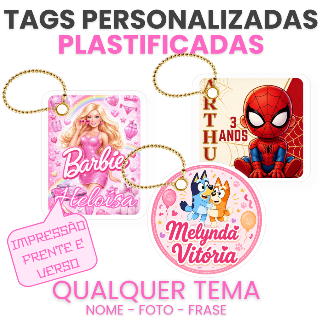 Tags Personalizadas Plastificadas Lembrancinha Aniversário Festa Infantil Escolar e Religioso