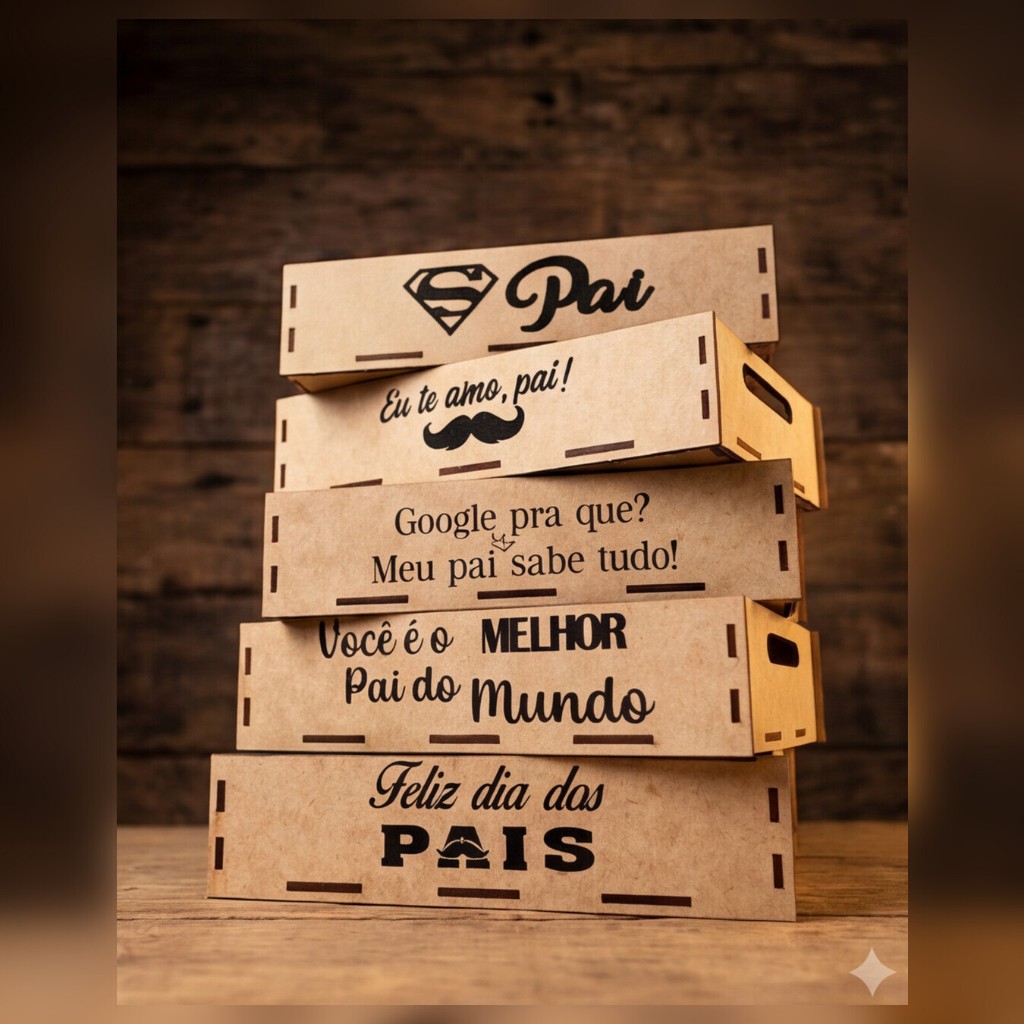 Mini Cesta Kit 5 Und Dia dos Pais Bandeja MDF 10x15 Lembrancinha para Pai Presente Café da Manhã Decorada