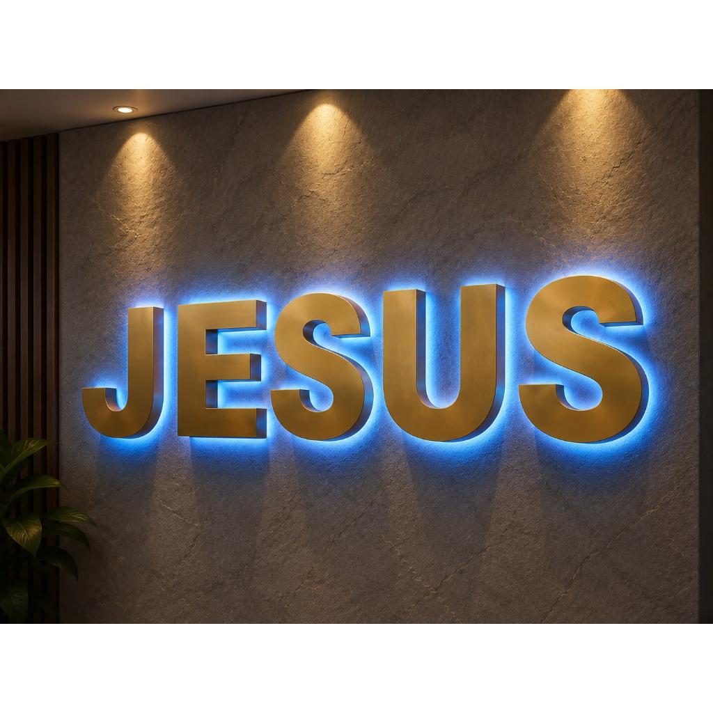 Letreiro / Jesus 50cm Com Led's Em Aço Inox Dourado — imagem 2 de 2