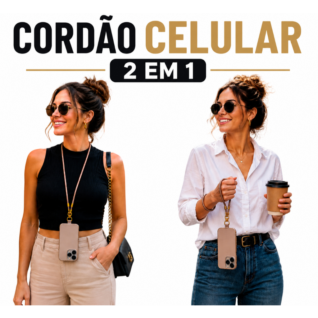 Cordão para Celular Universal Nylon Premium Ajustável Alça de Pescoço e Pulso Antiqueda