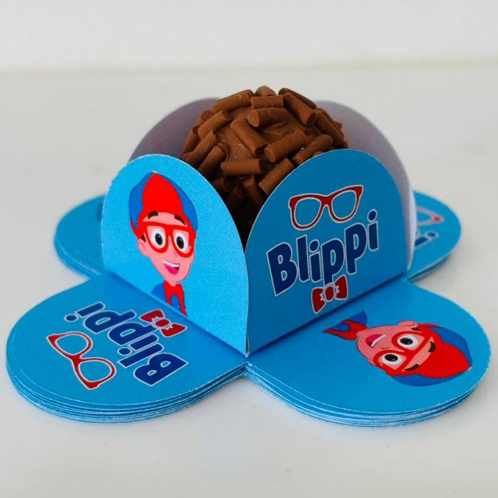 Forminha Personalizada no tema Desenho Blippi Azul | Doce Brigadeiro | Aniversário | Feliz Aniversário | Parabéns