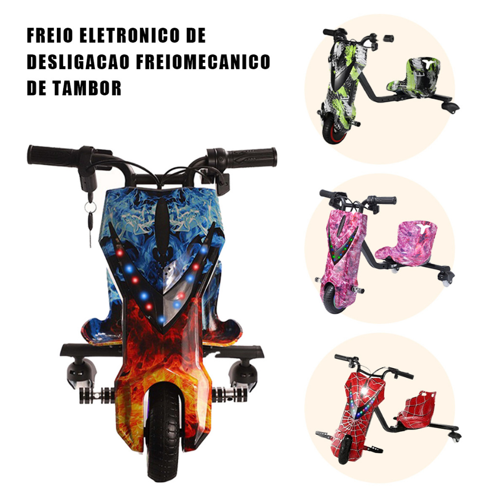 Triciclo Elétrico Drift 3 Velocidades 350w Bluetooth Led Infantil - Adulto 8 Polegadas