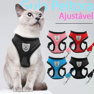 Guia Coleira de Malha Flexível com Colete Peitoral Ajustável para Cão Cachorro Gato Animais