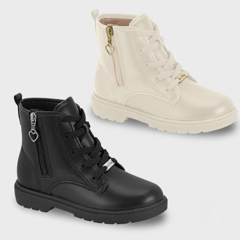 Bota Coturno Infantil Molekinha Menina Zíper Coração Original