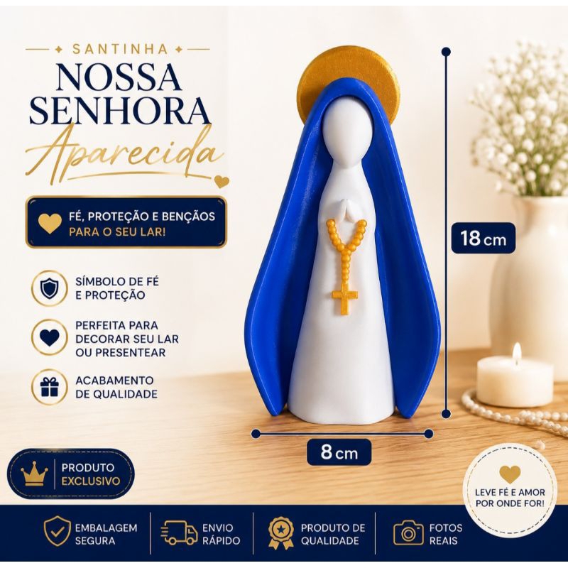 Santinha Nossa Senhora Aparecida 18cm Decoração Religiosa em 3D | Presente Católico | Imagem Decorativa
