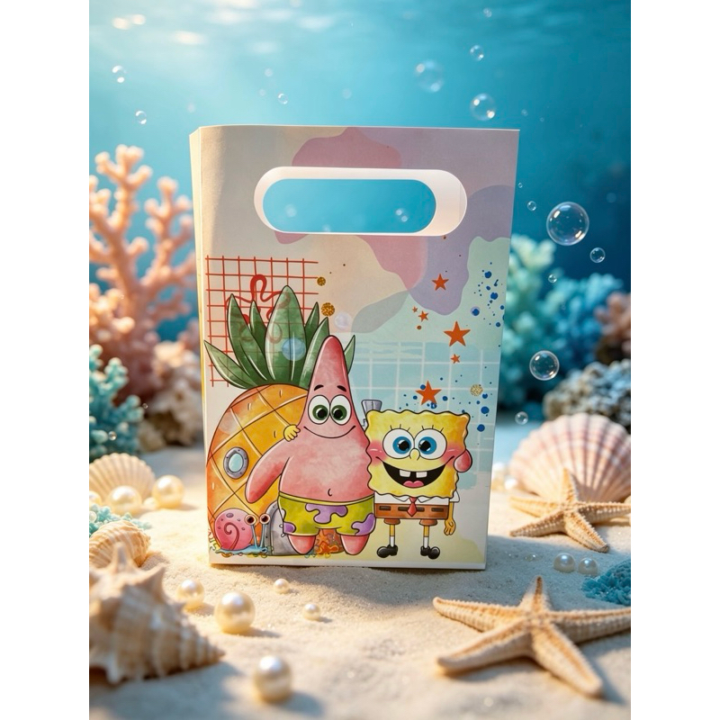 10 Sacolinhas Surpresa Personalizada no Tema  BOB SPONJA AQUARELA Lembrancinha