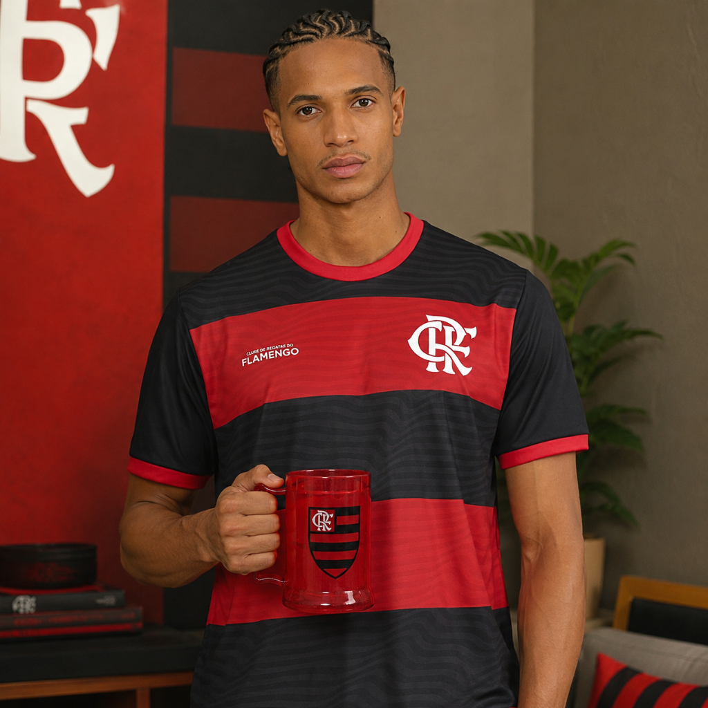 Kit Flamengo Camisa Camiseta Original + Caneca Térmica Chopp Oficial Presente Torcedor Futebol Time — imagem 2 de 2