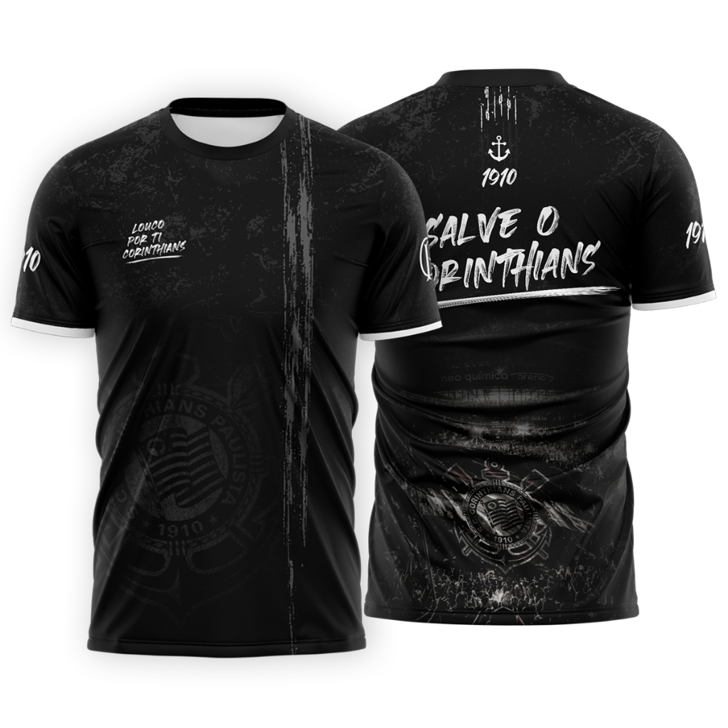 Camiseta Camisa Blusa Corinthians Torcedor Dry-Fit Proteção UV 50+ Academia Treino Esportiva Masculina 100% Poliéster