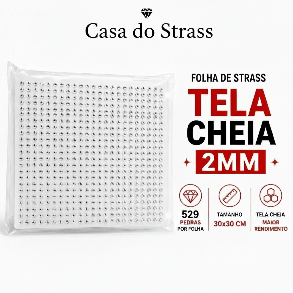 Kit 3 Cartelas Strass 2MM Termocolante Hotfix | Brilho Intenso para Personalizar Roupas