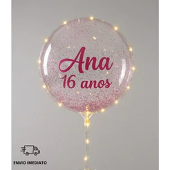Balão Bubble Personalizado Bubble com OPÇÃO vareta gliter e led (escolha na variação seu gosto)