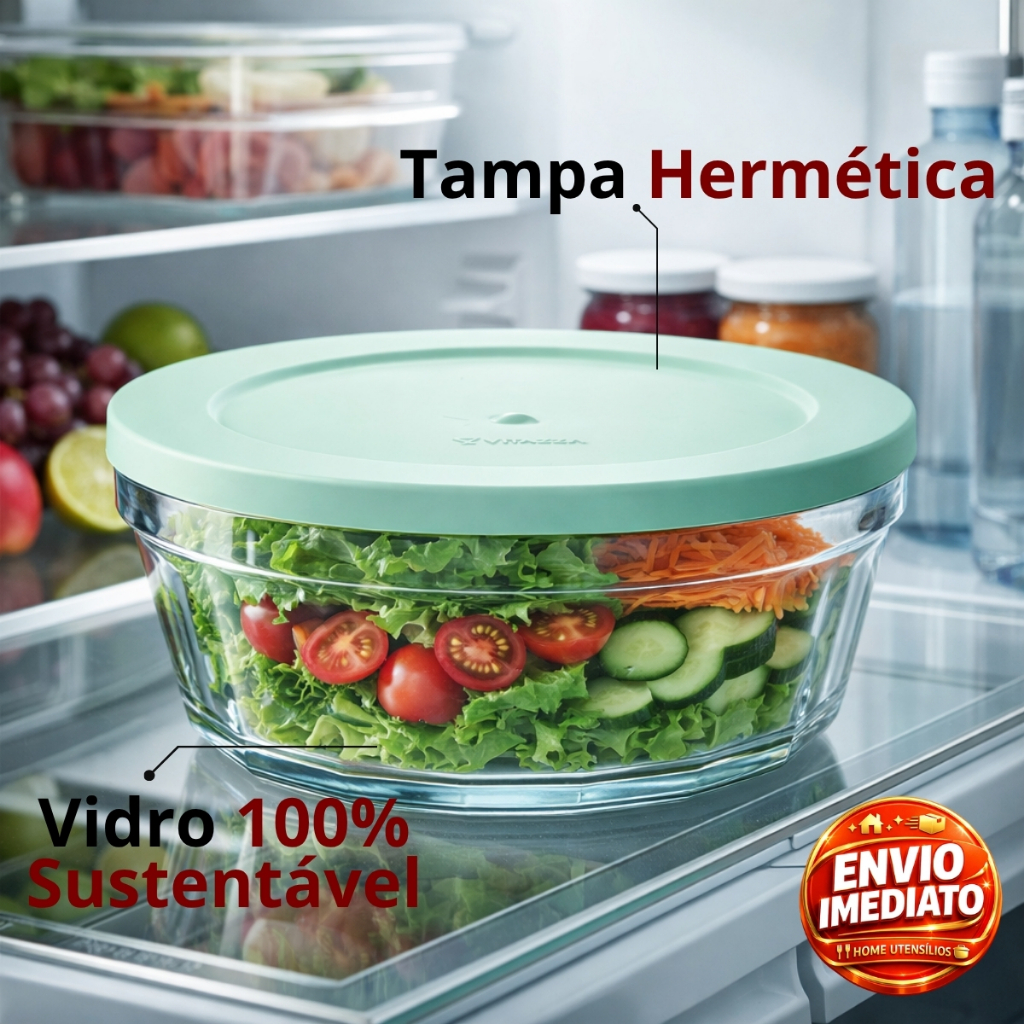 Pote Tigela De Vidro Saladeira Com Tampa 1,5 Litros