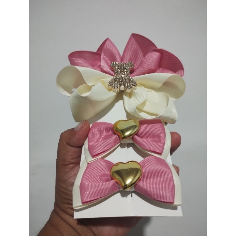 Detalhes do PROMOÇÃO por tempo limitado Kit Laços Princesa Luxo Rosé e bege | Boutique Premium com Aplique Dourado