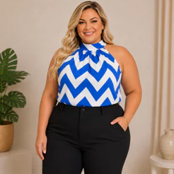 Blusa Plus Size Regata com Laço Linda, Moderna e Super Confortável