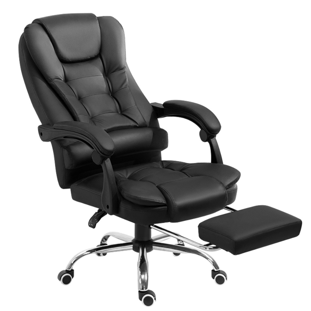 Cadeira de escritório presidente, cadeira de home office com apoio para os pés e encosto ajustável（Preto）