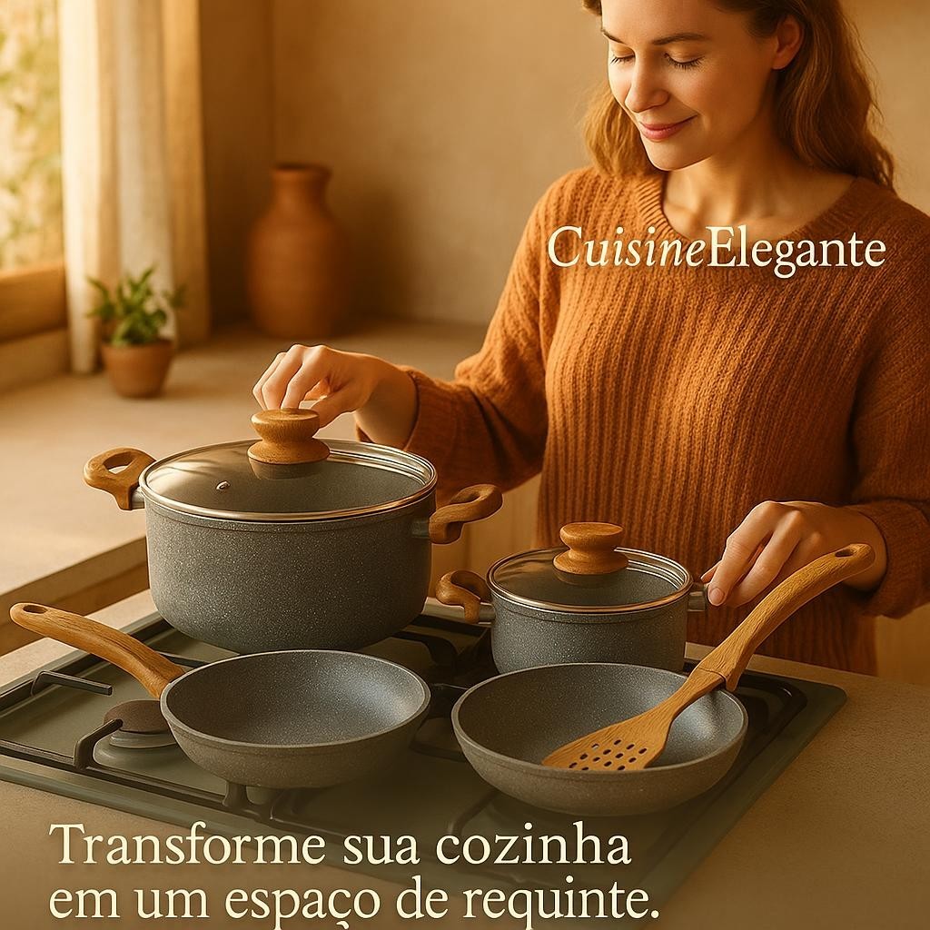 Kit Panelas Antiaderentes Utensílios Cozinha Cinza Completo
