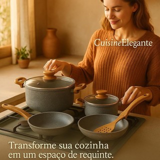 Kit Panelas Antiaderentes Utensílios Cozinha Cinza Completo