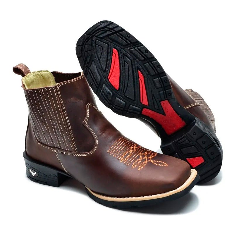 Bota Botina Texana Cano Curto Bico Quadrado Country Couro Legítimo Confortavel Oferta Imperdivel
