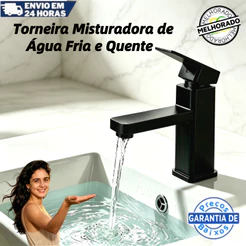 Torneira de Banheiro Lavabo cuba Preta Luxo Metal Cromada Moderna Cuba Fosco Inox Quadrada