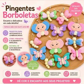 Pingentes Decorativos Biscuit Borboletas Para Lembrancinhas Chaveiros Acessório Artesanato Unidade