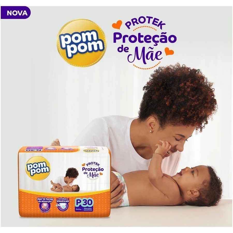 Fralda Pom Pom Protek Infantil Proteção de Mãe Até 12 Horas Todos os Tamanhos