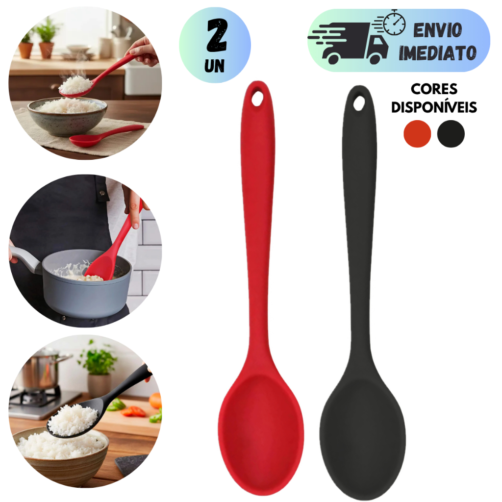 COLHER DE ARROZ GRANDE EM SILICONE 28CM PARA PANELA ANTIADERENTE RESISTENTE UTENSÍLIO DE COZINHA