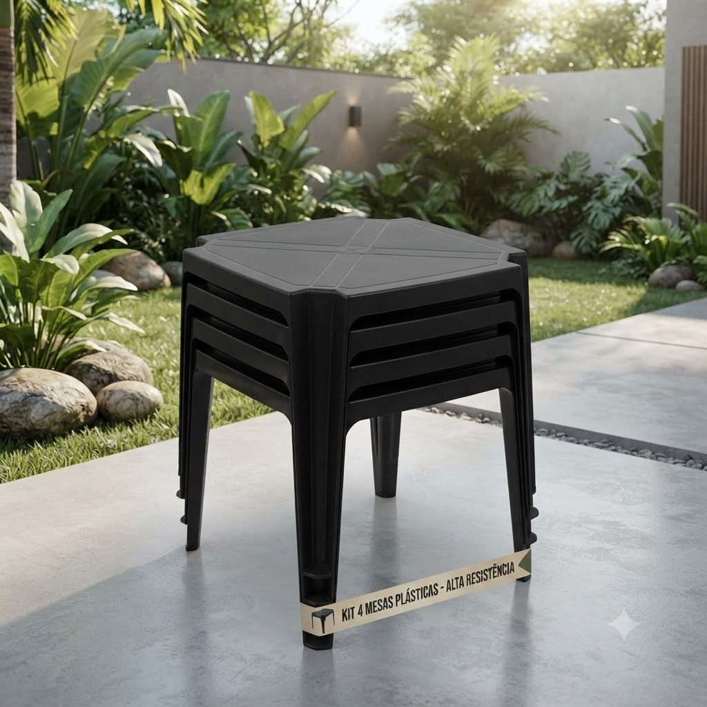 Kit 4 Mesas Plásticas Monobloco Resistente Uso Interno e Externo Aréa de Laser Festas Igrejas Empresas Cozinha