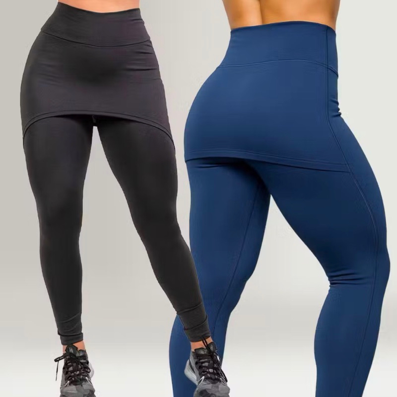 Calça Legging Saia Embutida Feminina Cintura Alta Academia Fitness Tapa Bumbum Suplex