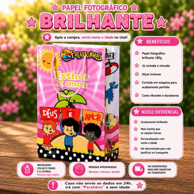 kit Sacolinhas Personalizadas Para Lembrancinhas Tema 3 Palavrinhas Menina