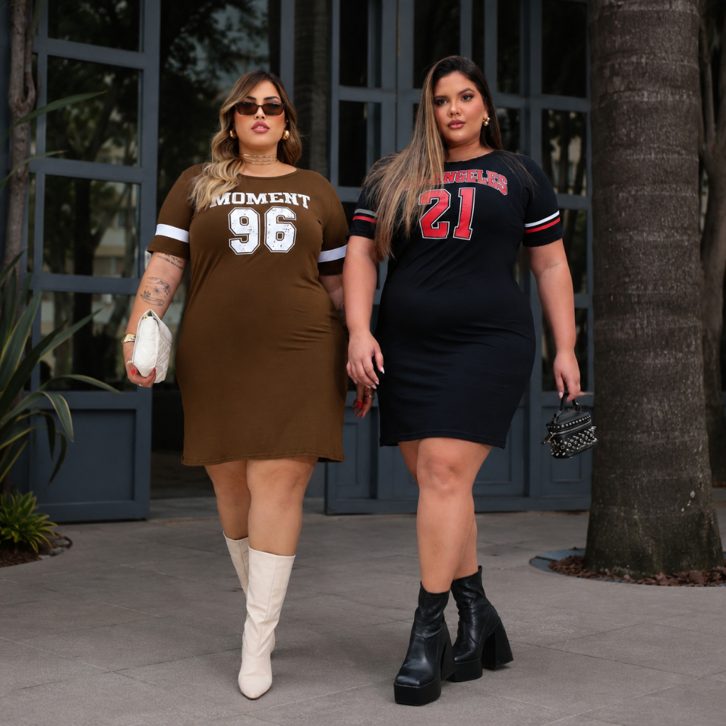 Vestido Plus Size Curve Curvy Estampado Camisão Moda Gringa veste até 56 Camisetão Feminino Curve