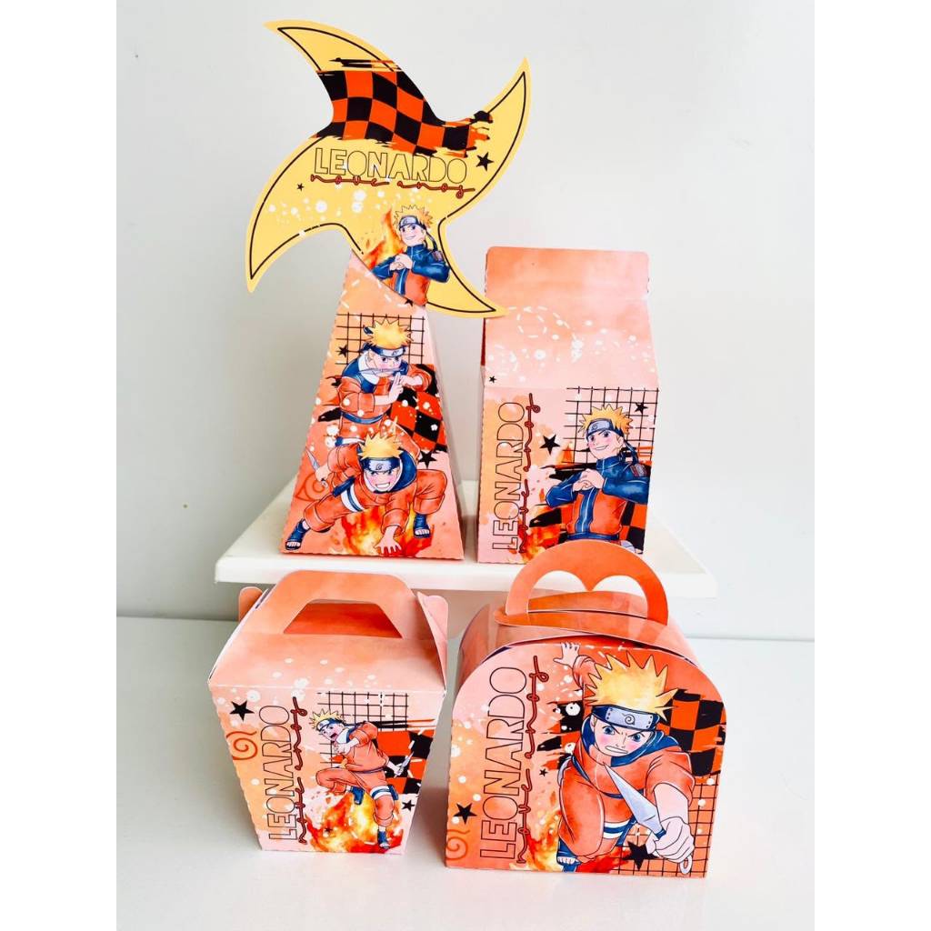 Kit Caixinhas Papelaria Personalizada Naruto Lembrancinha Surpresa aniversário festa infantil Desmontado