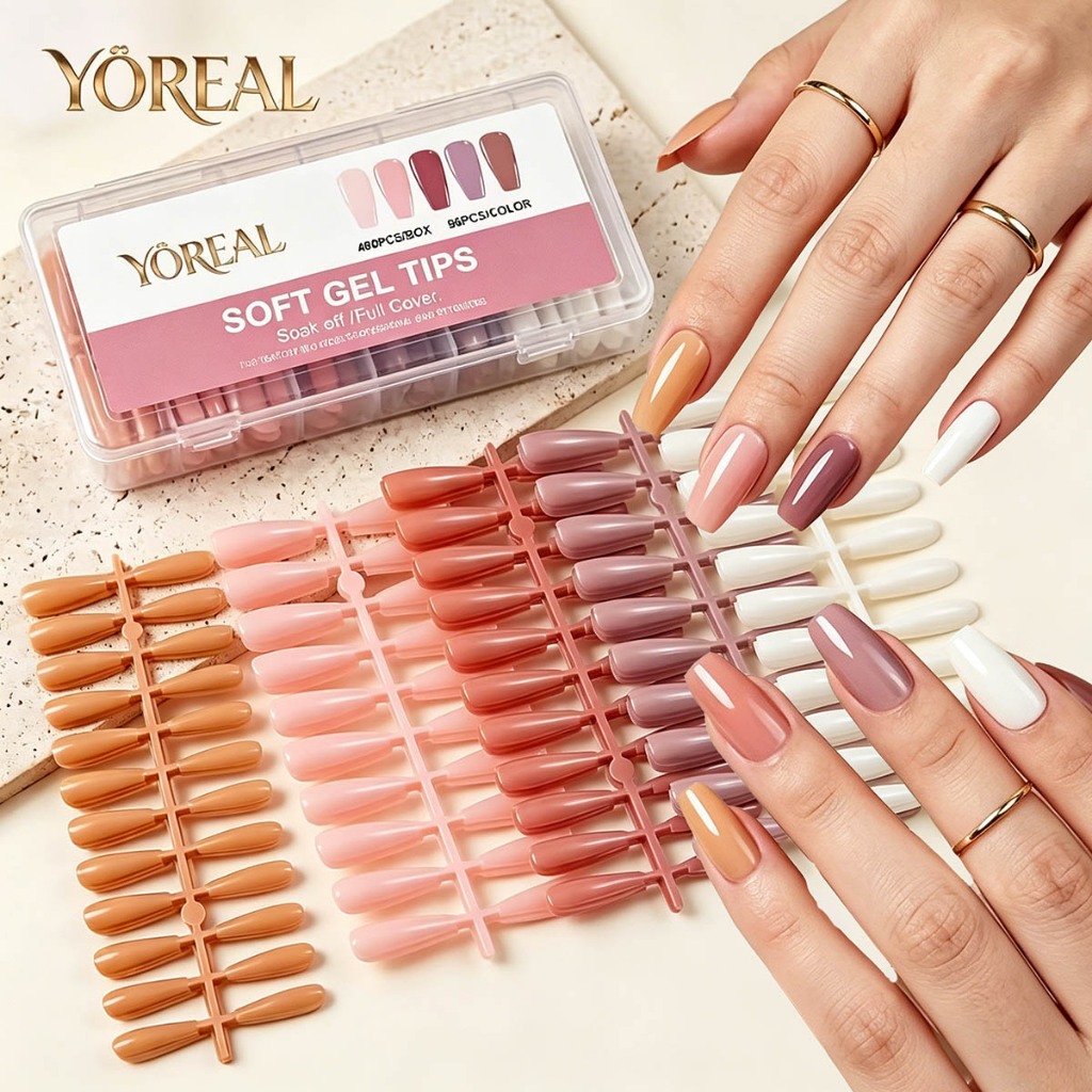 Kit 480 PCS Unhas Posticas 5 Cores Soft Gel Almond e Bailarina Helen Color - 480Pecas A Escolha das Profissionais