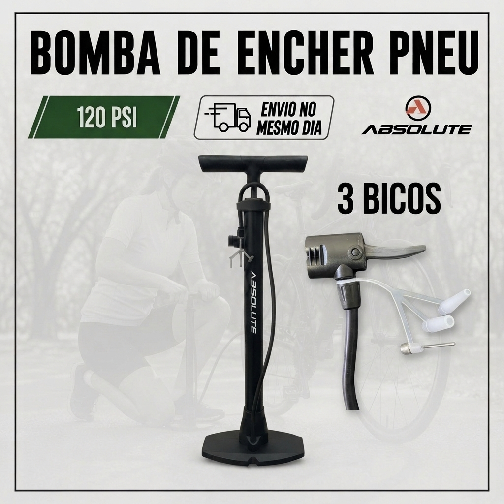 Bomba de Encher Pneu Absolute 120PSI Bomba de Ar Bomba de Encher Pneu Bicicleta Sem Manômetro