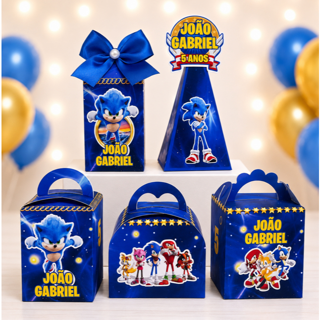 Kit Festa Sonic Personalizado com Nome e Idade | Pegue e Monte | 15 a 50 Caixas | Lembrancinhas Infantil