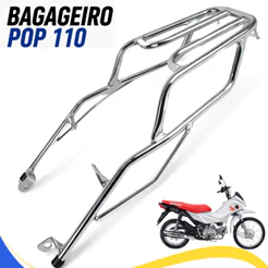 Bagageiro Honda Pop 110 2016 a 2024 Cromado Reforçado Suporte Baú Bauleto