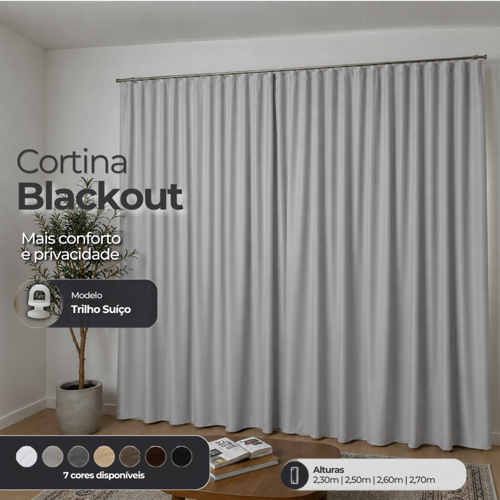 Cortina Blackout Premium  3 Metros - Modelo para Trilho Suíço  - Corta Luz